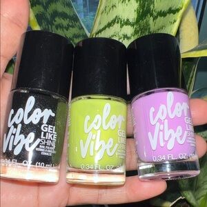 Color Vibe Gel Nail Polish Set - Black, Neon Green, Purple